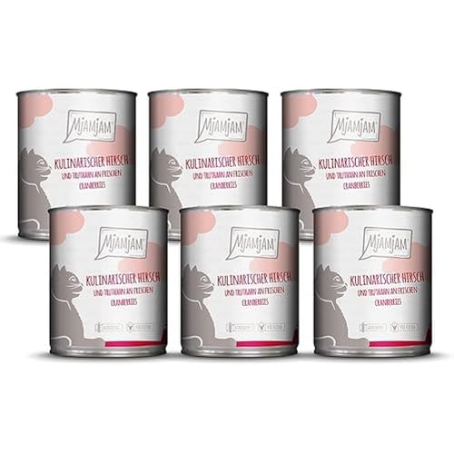 MjAMjAM - Premium Nassfutter für Katzen - kulinarischer Hirsch und Truthahn an frischen Cranberries, 6er Pack (6 x 800 g), getreidefrei mit extra viel Fleisch von MjAMjAM