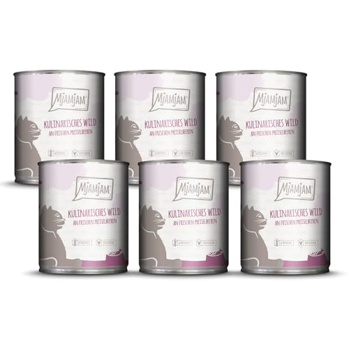 MjAMjAM - Premium Nassfutter für Katzen - kulinarisches Wild an frischen Preiselbeeren, 6er Pack (6x800g), getreidefrei von MjAMjAM