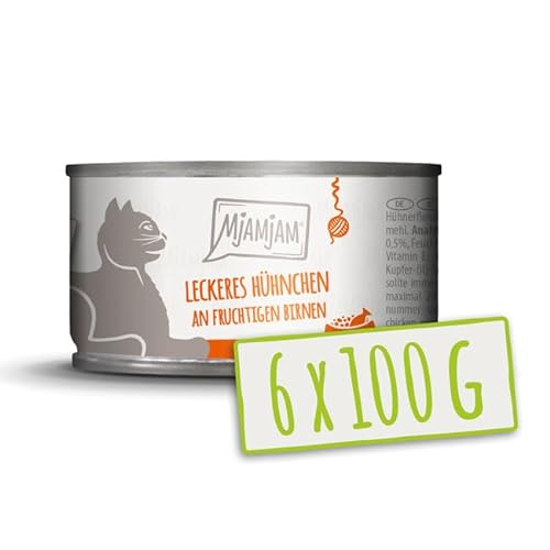 MjAMjAM – Premium Nassfutter für Katzen - leckeres Hühnchen an fruchtigen Birnen 100g, 6er Pack (6 x 100g), naturbelassen mit extra viel Fleisch von MjAMjAM