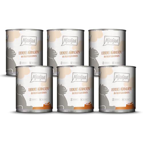 MjAMjAM – Premium Nassfutter für Katzen - leckeres Hühnchen an fruchtigen Birnen 800g, 6er Pack (6 x 800g), naturbelassen mit extra viel Fleisch von MjAMjAM