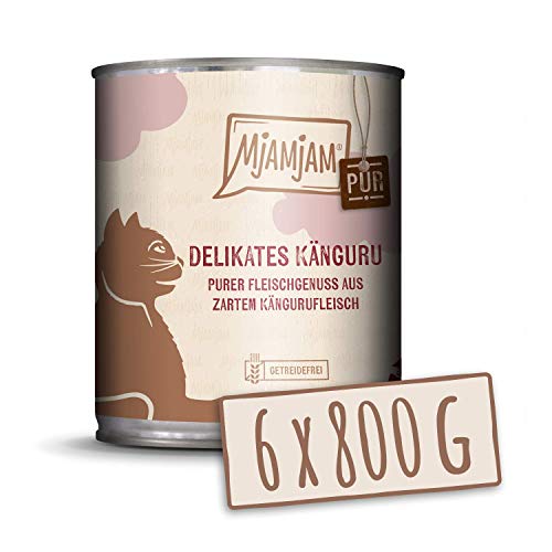 MjAMjAM - Premium Nassfutter für Katzen - purer Fleischgenuss - delikates Känguru pur, 6er Pack (6 x 800 g), getreidefrei mit extra viel Fleisch von MjAMjAM