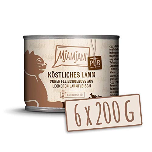 MjAMjAM - Premium Nassfutter für Katzen - purer Fleischgenuss - köstliches Lamm pur, 6er Pack (6 x 200 g), getreidefrei mit extra viel Fleisch von MjAMjAM