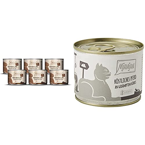 MjAMjAM - Premium Nassfutter für Katzen - purer Fleischgenuss - köstliches Lamm pur, 6er Pack (6 x 200 g) & Premium Nassfutter für Katzen - köstliches Pferd an gedämpftem Kürbis, 6er Pack (6 x 200 g) von MjAMjAM