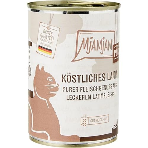 MjAMjAM - Premium Nassfutter für Katzen - purer Fleischgenuss - köstliches Lamm pur, 6er Pack (6 x 400 g), getreidefrei mit extra viel Fleisch von MjAMjAM