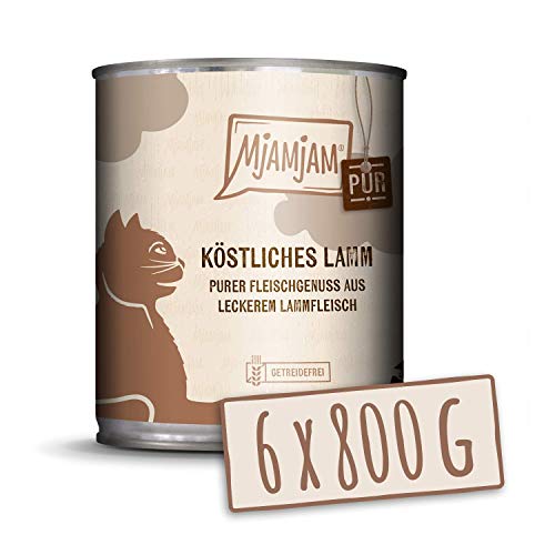 MjAMjAM - Premium Nassfutter für Katzen - purer Fleischgenuss - köstliches Lamm pur, 6er Pack (6 x 800 g), getreidefrei mit extra viel Fleisch von MjAMjAM