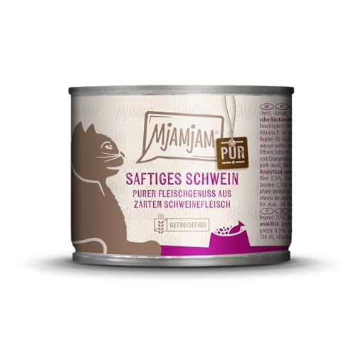 MjAMjAM - Premium Nassfutter für Katzen – purer Fleischgenuss saftiges reines Schweinefleisch, 1er Pack (1 x 200 g), getreidefrei mit extra viel Fleisch von MjAMjAM