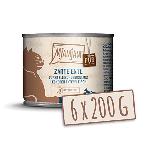 MjAMjAM - Premium Nassfutter für Katzen - purer Fleischgenuss - zarte Ente pur, 6er Pack (6 x 200 g), getreidefrei mit extra viel Fleisch von MjAMjAM