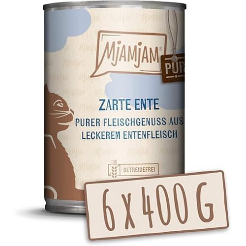 MjAMjAM - Premium Nassfutter für Katzen - purer Fleischgenuss - zarte Ente pur, 6er Pack (6 x 400 g), getreidefrei mit extra viel Fleisch von MjAMjAM