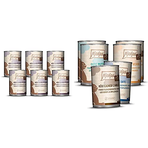 MjAMjAM - Premium Nassfutter für Katzen - purer Fleischgenuss - zartes Känguru pur, 6 x 400 g, getreidefrei & Premium Nassfutter für Katzen - Mixpaket 5 - Purer Fleischgenuss, 6er Pack (6 x 400 g) von MjAMjAM