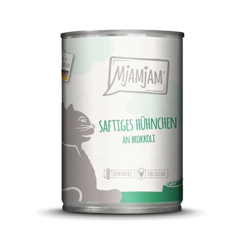 MjAMjAM - Premium Nassfutter für Katzen - saftiges Hühnchen an Brokkoli, 1er Pack (1 x 400 g), getreidefrei mit extra viel Fleisch von MjAMjAM