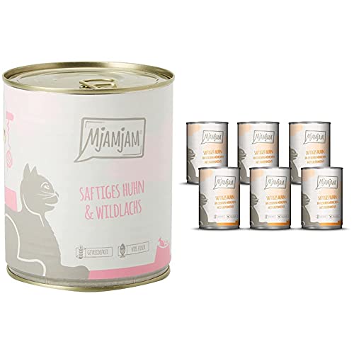 MjAMjAM - Premium Nassfutter für Katzen - saftiges Huhn und wildlachs, 6er Pack (6 x 800 g) & Premium Nassfutter für Katzen - saftiges Huhn an leckeren Möhrchen, 6er Pack (6 x 400 g) von MjAMjAM