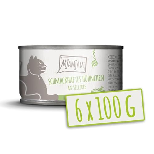 MjAMjAM – Premium Nassfutter für Katzen - schmackhaftes Hühnchen an gedünstetem Sellerie 100g, 6er Pack (6 x 100g), naturbelassen mit extra viel Fleisch von MjAMjAM