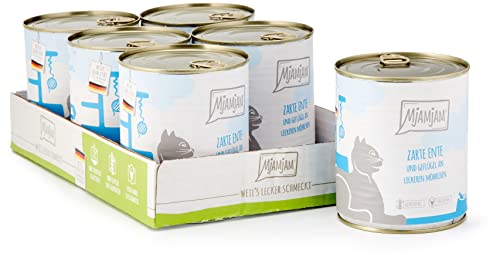 MjAMjAM - Premium Nassfutter für Katzen - zarte Ente & Geflügel an leckeren Möhrchen, 6er Pack (6 x 800 g), getreidefrei mit extra viel Fleisch von MjAMjAM