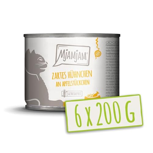 MjAMjAM – Premium Nassfutter für Katzen - zartes Hühnchen an schmackhaften Apfelstückchen 200g, 6er Pack (6 x 200g), naturbelassen mit extra viel Fleisch von MjAMjAM