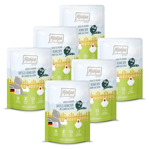 MjAMjAM - Quetschie - Chicks & Friends saftiges Hühnchen an gedämpftem Spinat 6 x 300g von MjAMjAM