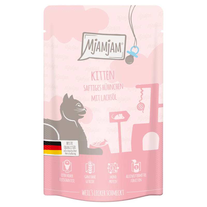 MjAMjAM Quetschie Kitten 12 x 125 g - saftiges Hühnchen mit Lachsöl von MjAMjAM