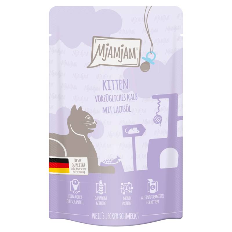 MjAMjAM Quetschie Kitten 12 x 125 g - vorzügliches Kalb mit Lachsöl von MjAMjAM