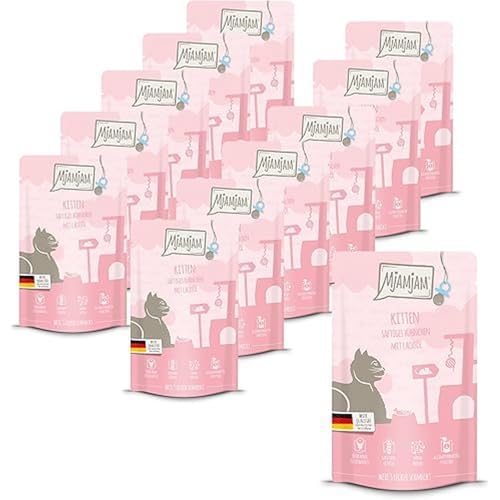 MjAMjAM - Premium Nassfutter für Katzen - Quetschie - Kitten saftiges Hühnchen mit Lachsöl, 12er Pack (12 x 125 g), getreidefrei mit extra viel Fleisch von MjAMjAM