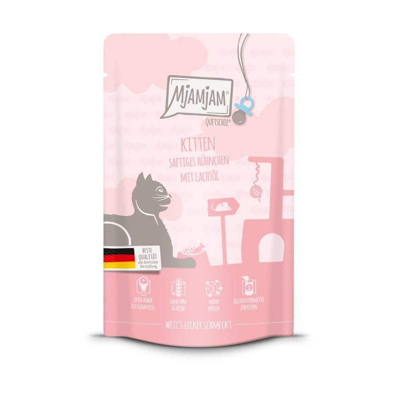 MjAMjAM - Quetschie - Kitten saftiges Hühnchen mit Lachsöl 12x125g von MjAMjAM