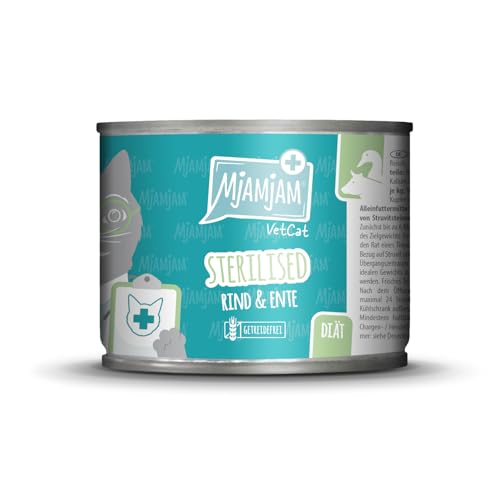 MjAMjAM VetCat - Premium Nassfutter für Katzen - Diät – Sterilised - Rind & Ente, 1er Pack (1 x 200g), getreidefrei von MjAMjAM