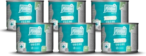 MjAMjAM VetCat - Premium Nassfutter für Katzen - Diät - Sterilised - Rind & Ente, 6er Pack (6 x 200g), getreidefrei von MjAMjAM