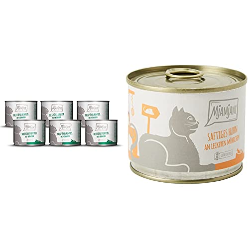 MjAMjAM deliziöses Rentier mit Hühnchen an leckeren Möhrchen 6x200 g, 1er Pack (1 x 1200 g) & Premium Nassfutter für Katzen - saftiges Huhn an leckeren Möhrchen, 6er Pack (6 x 200 g) von MjAMjAM