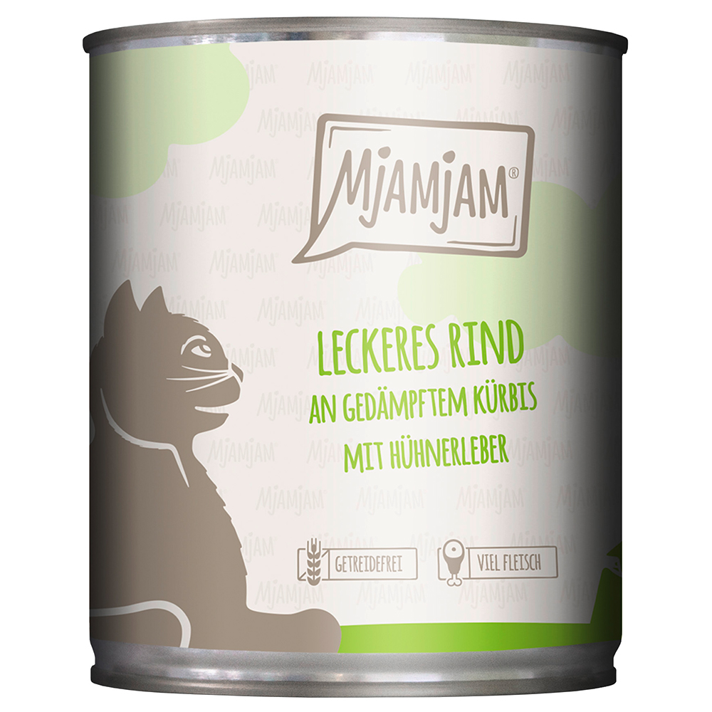 Sparpaket MjAMjAM 24 x 800 g Katzenfutter - leckeres Rind an gedämpftem Kürbis von MjAMjAM