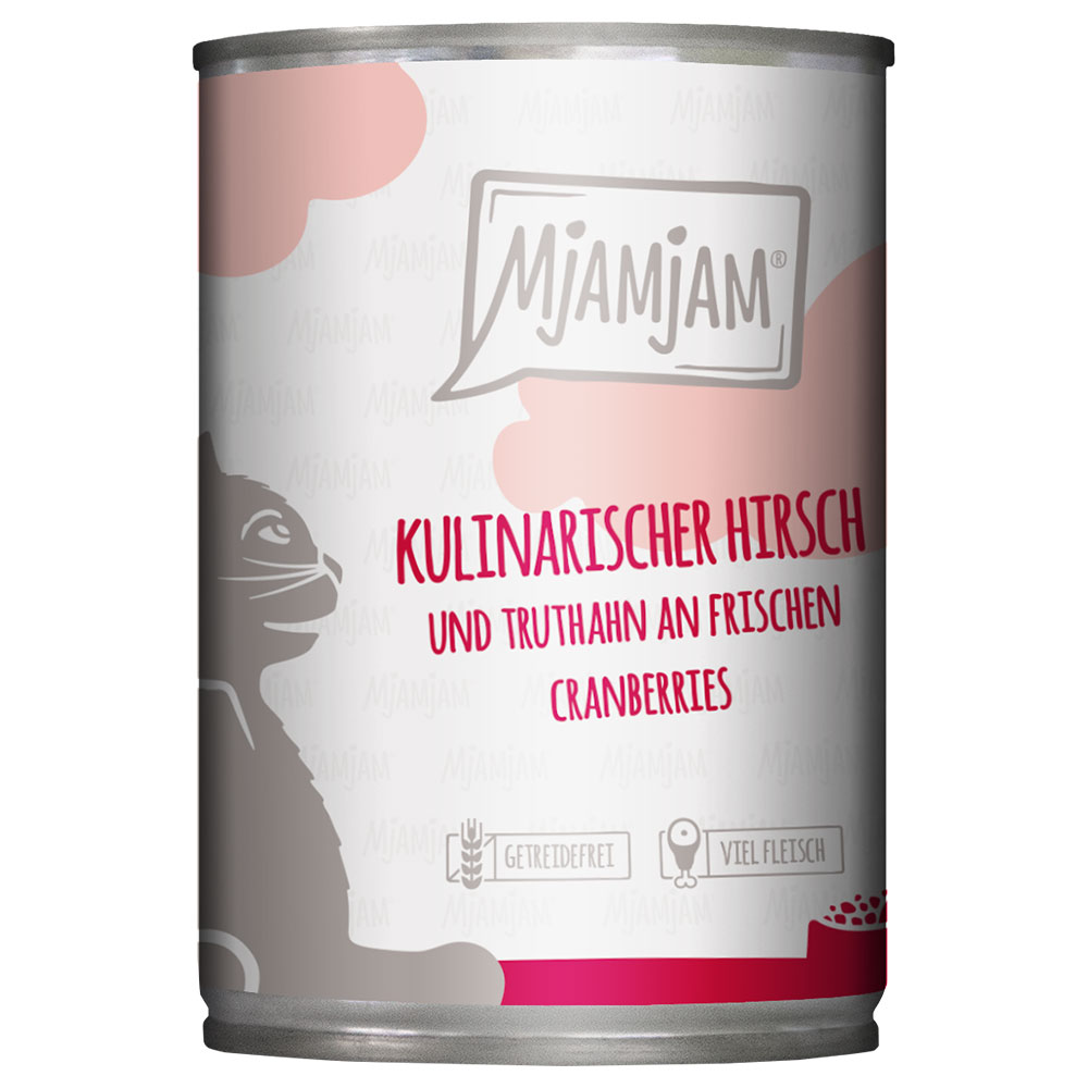 Sparpaket MjAMjAM 24 x 400 g - kulinarischer Hirsch und Truthahn an frischen Cranberries von MjAMjAM