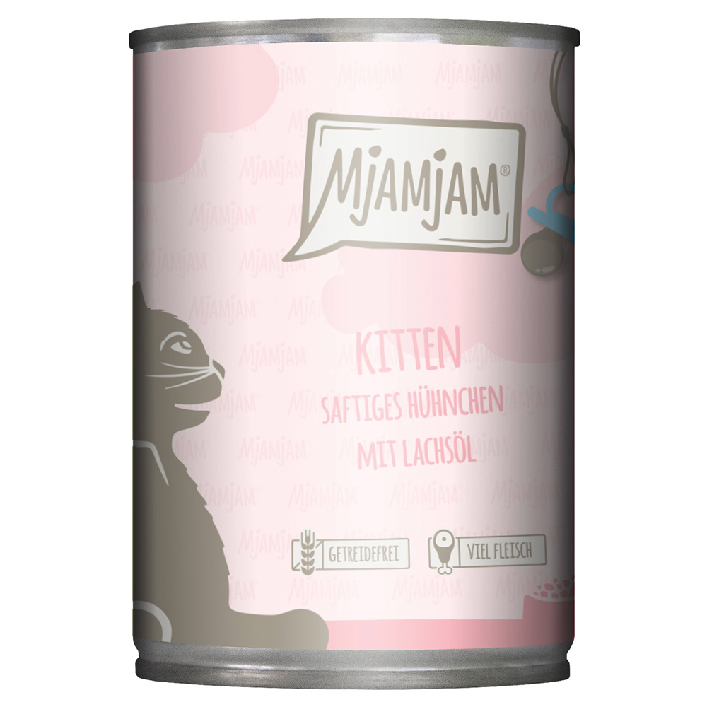 Sparpaket MjAMjAM Kitten 24 x 400 g - saftiges Hühnchen mit Lachsöl von MjAMjAM