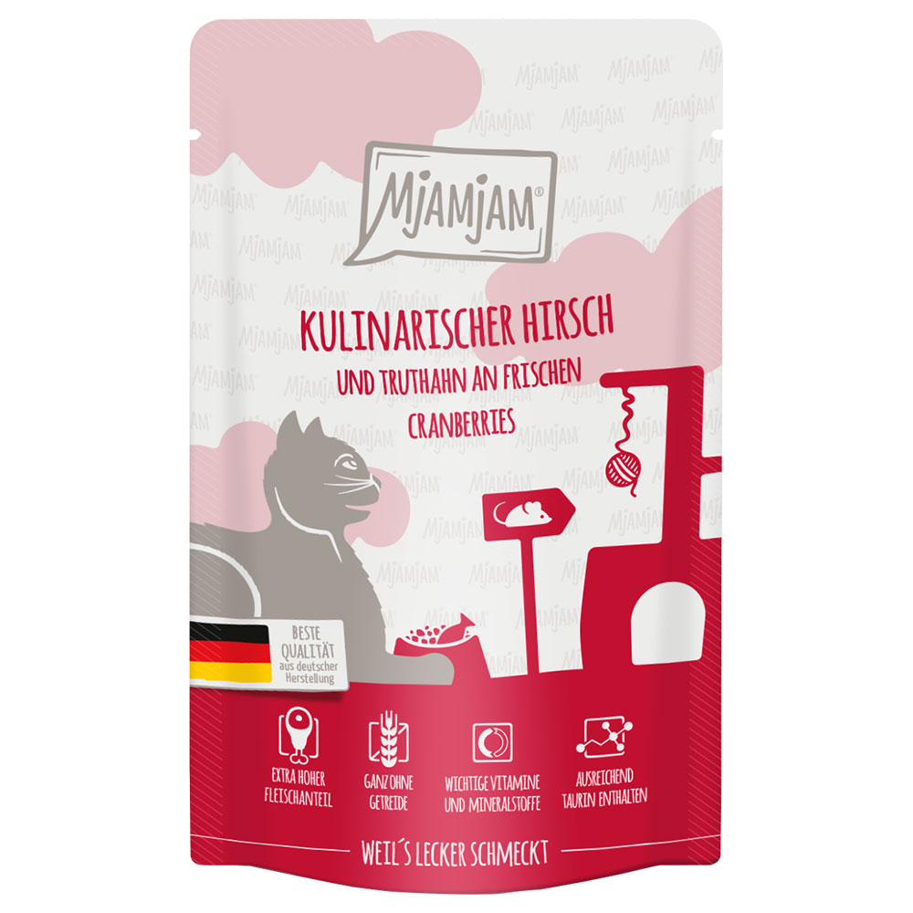 Sparpaket MjAMjAM Quetschie 24 x 125 g - kulinarischer Hirsch und Truthahn an frischen Cranberries von MjAMjAM