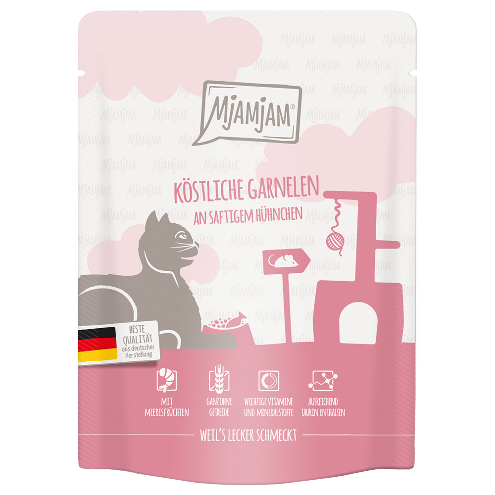 Sparpaket MjAMjAM Quetschie 24 x 300 g Katzenfutter - köstliche Garnelen an saftigem Hühnchen von MjAMjAM