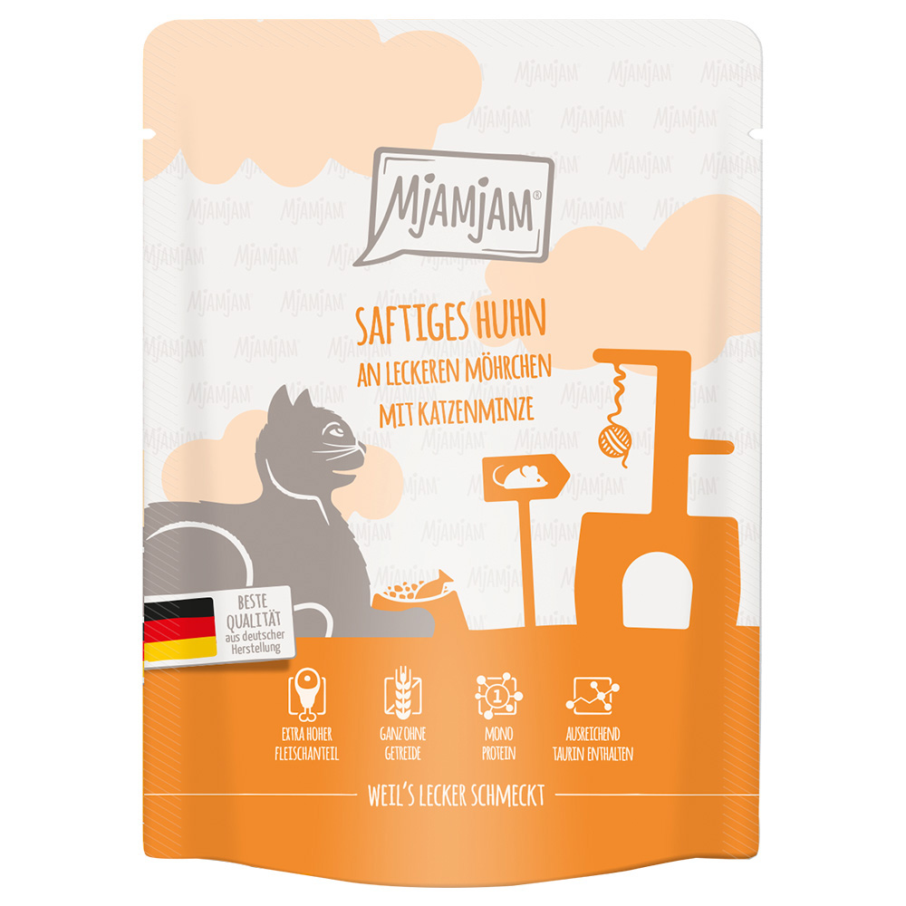 Sparpaket MjAMjAM Quetschie 24 x 300 g Katzenfutter - saftiges Huhn an leckeren Möhrchen von MjAMjAM