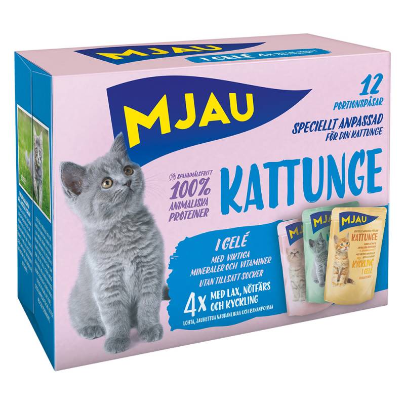 12 x 85 g Mjau Cat Pouchs zum Sonderpreis! - Kitten Mixpaket Menü (3 Sorten) von Mjau