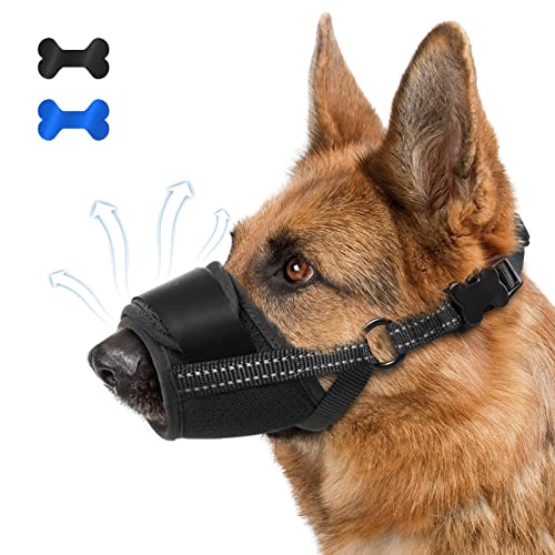 Hundemaulkorb, weicher Maulkorb für mittelgroße und große Hunde, um Beißen, Bellen und Kauen zu verhindern, Air-Mesh-Maulkorb, groß, kein Bellen, mit reflektierendem und verstellbarem Riemen für von Mkerycww