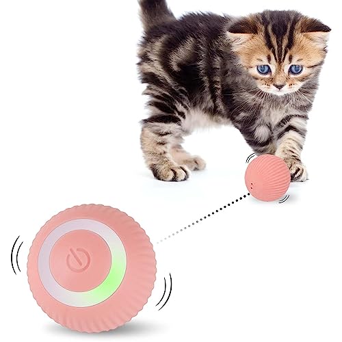 Mkitnvy Interaktives Katzenspielzeug Ball, Katzenball mit LED-Licht, 360° Selbstdrehender Elektronischer Katzenball, Stimulierung Jagdtriebs Lustiges Bälle Spielzeug für Katzen, Blau (Rosa) von Mkitnvy