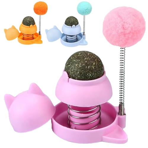 Mkiujhn 3 Stück Katzenminze Balls Spielzeug für Katze mit Frühlingskugel, drehbare Katze leckende Kugeln, Wand Catnip Roller für Katze lecken, Selbstklebende interaktive Catnip Ball Spielzeug von Mkiujhn