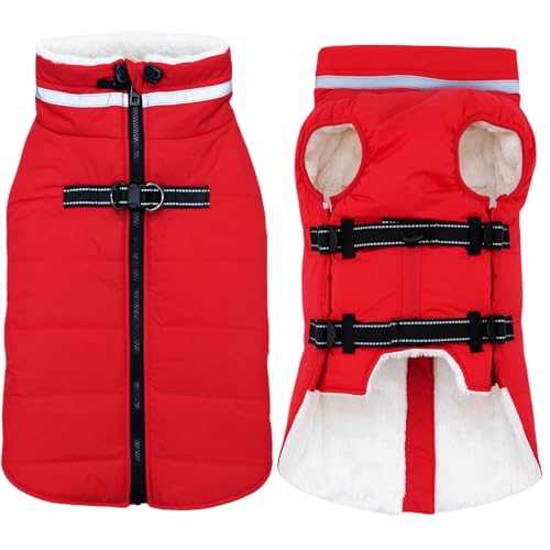 Mklhgty Hundemantel, warme Hundejacke mit integriertem Geschirr, Wintermantel für kaltes Wetter, wasserdicht, winddicht, mit Reißverschluss, Hundemäntel für kleine, mittelgroße und große Hunde von Mklhgty