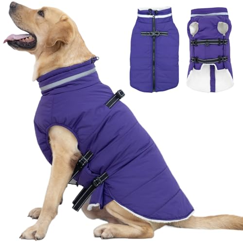 Mklhgty Hundemantel, warme Hundejacke mit integriertem Geschirr, Wintermantel für kaltes Wetter, wasserdicht, winddicht, mit Reißverschluss, Hundemäntel für kleine, mittelgroße und große Hunde von Mklhgty