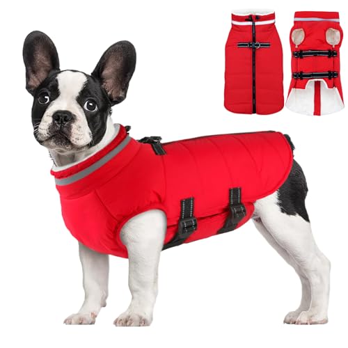 Mklhgty Hundemantel, warme Hundejacke mit integriertem Geschirr, Wintermantel für kaltes Wetter, wasserdicht, winddicht, mit Reißverschluss, Hundemäntel für kleine, mittelgroße und große Hunde von Mklhgty