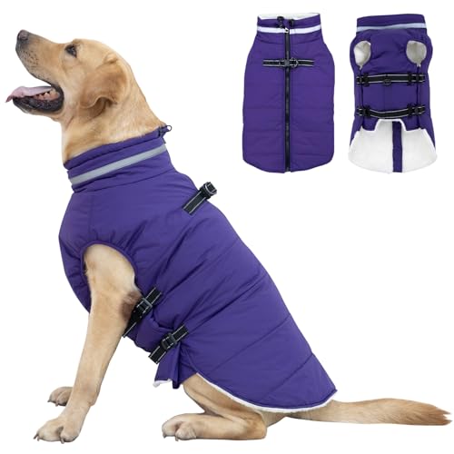 Mklhgty Hundemantel, warme Hundejacke mit integriertem Geschirr, Wintermantel für kaltes Wetter, wasserdicht, winddicht, mit Reißverschluss, Hundemäntel für kleine, mittelgroße und große Hunde von Mklhgty