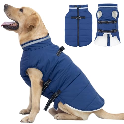 Mklhgty Hundemantel, warme Hundejacke mit integriertem Geschirr, Wintermantel für kaltes Wetter, wasserdicht, winddicht, mit Reißverschluss, Hundemäntel für kleine, mittelgroße und große Hunde von Mklhgty