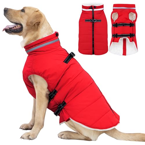 Mklhgty Hundemantel, warme Hundejacke mit integriertem Geschirr, Wintermantel für kaltes Wetter, wasserdicht, winddicht, mit Reißverschluss, Hundemäntel für kleine, mittelgroße und große Hunde von Mklhgty