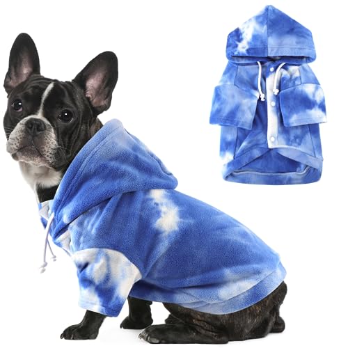 Mklhgty Hundepullover mit Batikfärbung, Wintermantel, Welpen-Sweatshirts für kleine Hunde, Jungen, Mädchen (Blau, XXL) von Mklhgty