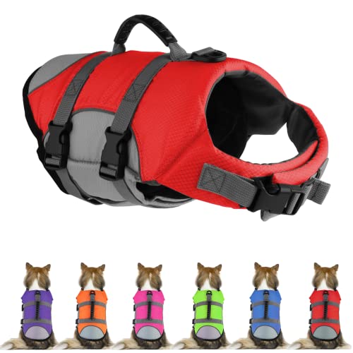 Mklhgty Hundeschwimmweste, reflektierend & verstellbare Hundeschwimmweste mit Rettungsgriff für Schwimmen und Bootfahren, Ripstop Pet Safety Life Preserver für kleine, mittlere und große Hunde von Mklhgty