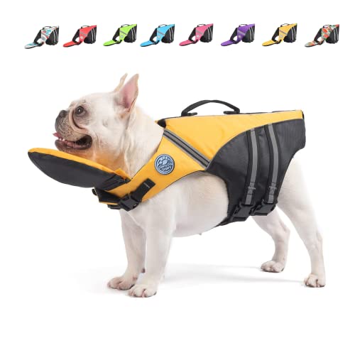 Mklhgty Schwimmweste mit französischer Bulldogge und reflektierenden Streifen, Ripstop-Schwimmweste für Hunde, Mops Schwimmen und Bootfahren (Brustumfang: 43.2 cm - 76.2 cm, Gewicht: 7.7 - 12.7 kg) von Mklhgty