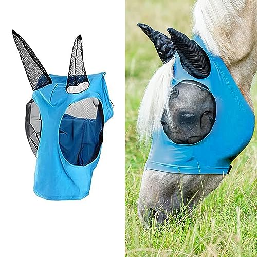 UV-Schutz Pferde Fliegenmaske, Horse Fly Mask, Super-fit Pferdefliegenmaske, Fliegenmaske Pferde, Atmungsaktives Mesh, Anti-UV, Anti-Mücken, Insekten, Elastische Bremsenmaske (Blau) von Mlczwt