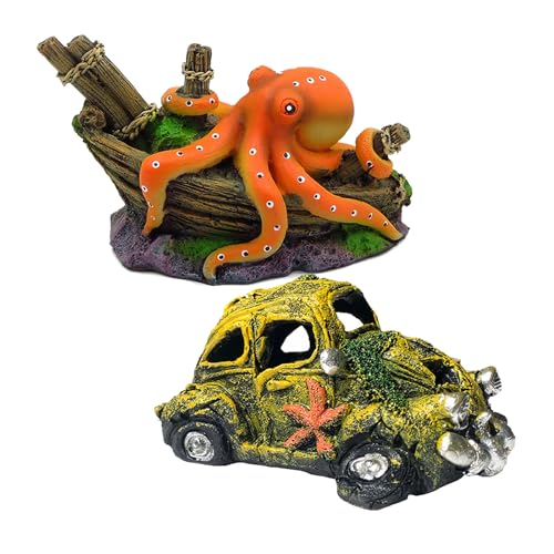 Mllepjdh Künstliche Oktopus Und Autohöhlen Verstecke Aquarium Dekorationen Für Aquarien Terrarien Garnelen Verstecke Ornament Set Aquarium Dekorationen Aus Kunstharz von Mllepjdh