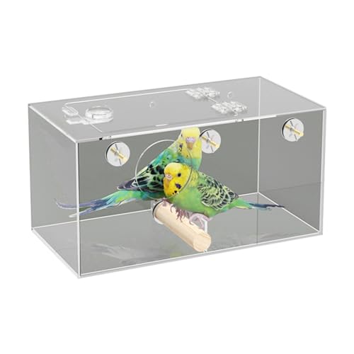 Mllepjdh Vogelkäfig montierte Vogelzuchtbox für Papageien, spritzfreie Futterbox mit Sitzstangen für kleine Vögel, transparente Badewanne, saubere Acryl-Vogelzuchtbox von Mllepjdh