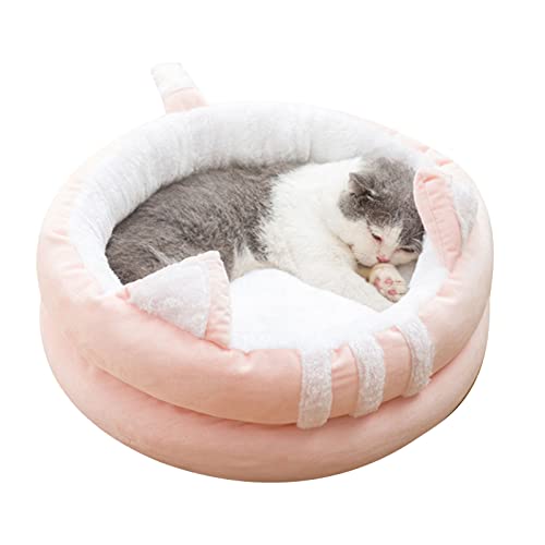 Mllepjdh Warmes Bett, Haustierbett, Kätzchen-Hausbett, Winterbett, Hundehütte, rutschfeste Bettwäsche, rundes Kissen, kleines Tier, warmes Hausbett für Indoor-Katzen, waschbar von Mllepjdh