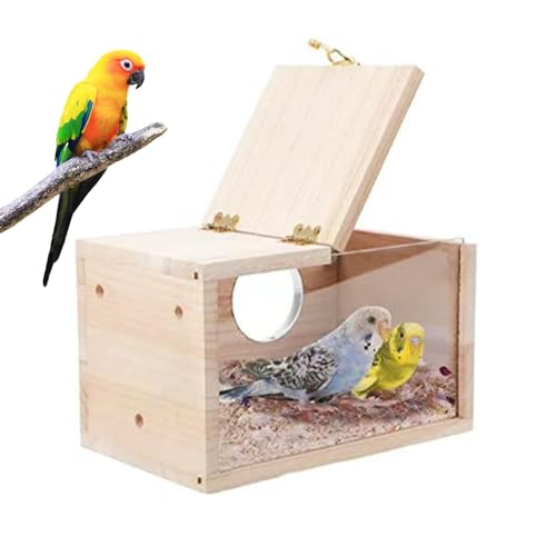 Breeding Box for Cockatiels, Wooden Nest Box for Parakeets, Bird House with Clear Wall, Easy-Clean Bird Nest Box, Transparent Parrot Nest Box, Cage-Mounted Bird House, Wooden Bird Breeding House von Mlllokfki